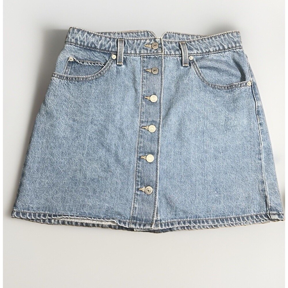 Levis Skirt Womens Size 30 Blue Denim Button Down Mini A Line Preppy Casual